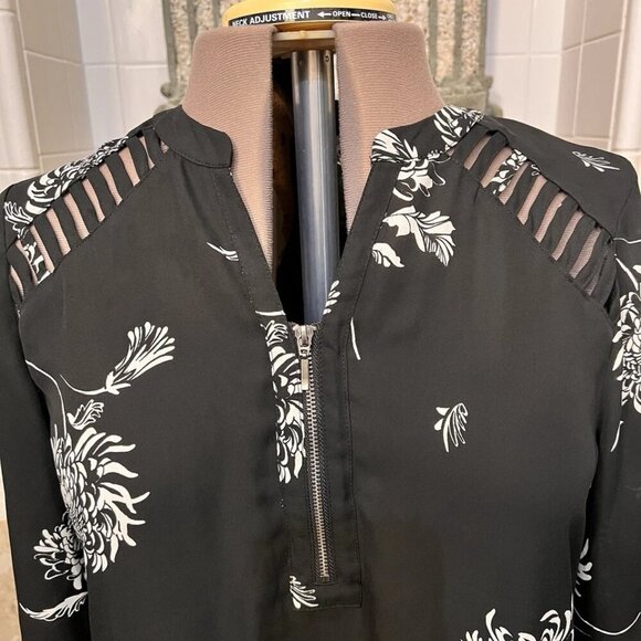 Maurices. Size L. Pullover Roll tab sleeve, Lattice inserts Top. Black B115 - Picture 6 of 7